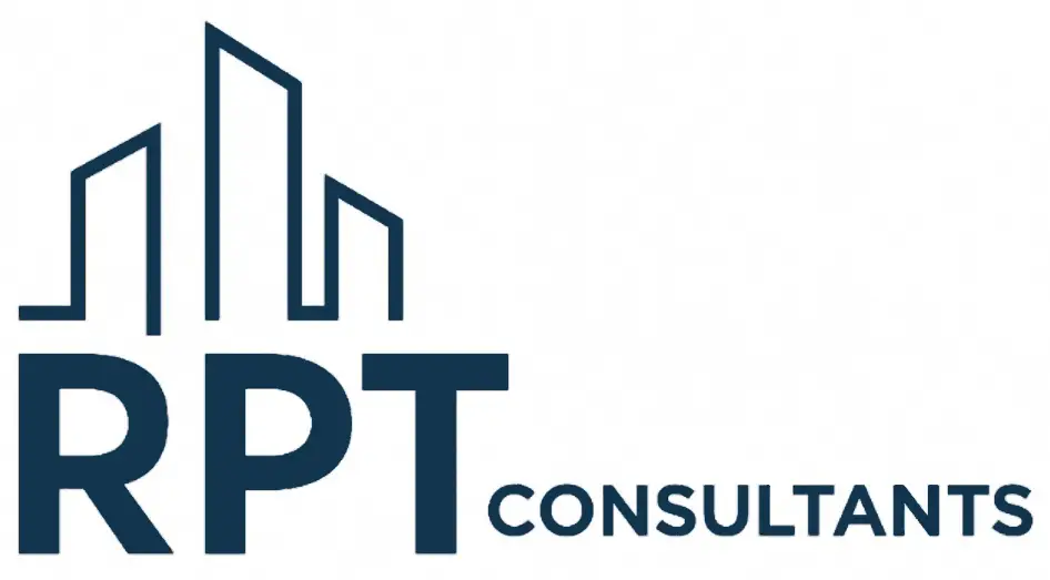 RPT Consultants logo featuring a stylised outline of three buildings above the bold letters RPT, with the word Consultants in smaller text to the right.