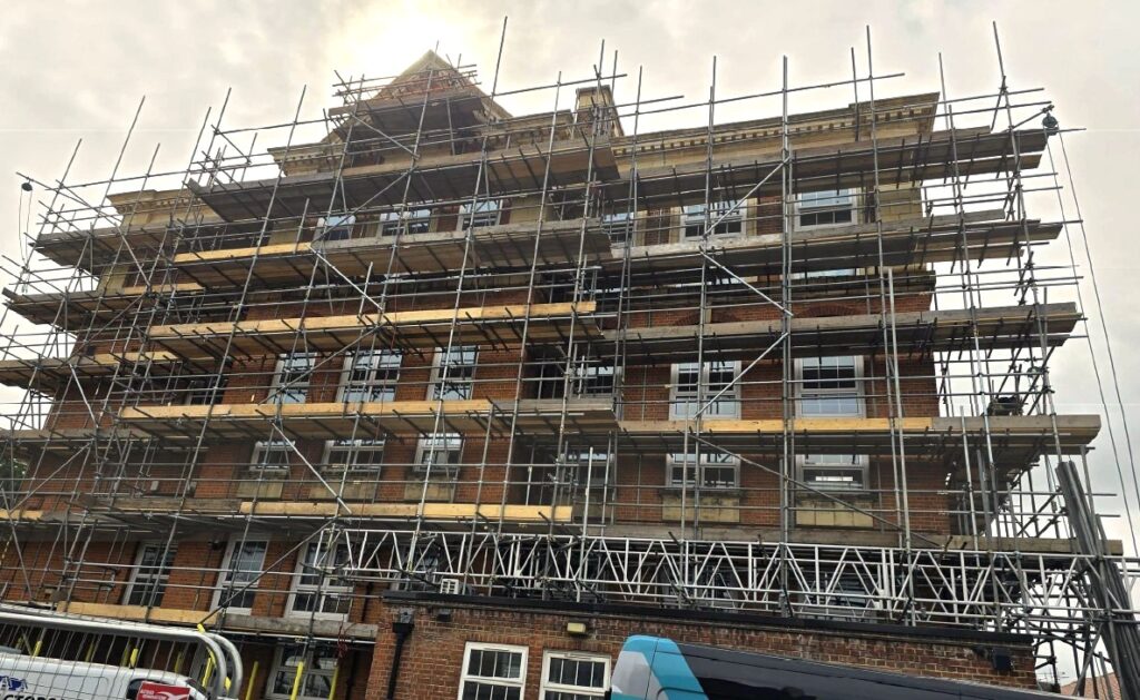 Condition Improvement Fund - School building under scaffolding during CIF-funded refurbishment project to improve facilities and infrastructure.
